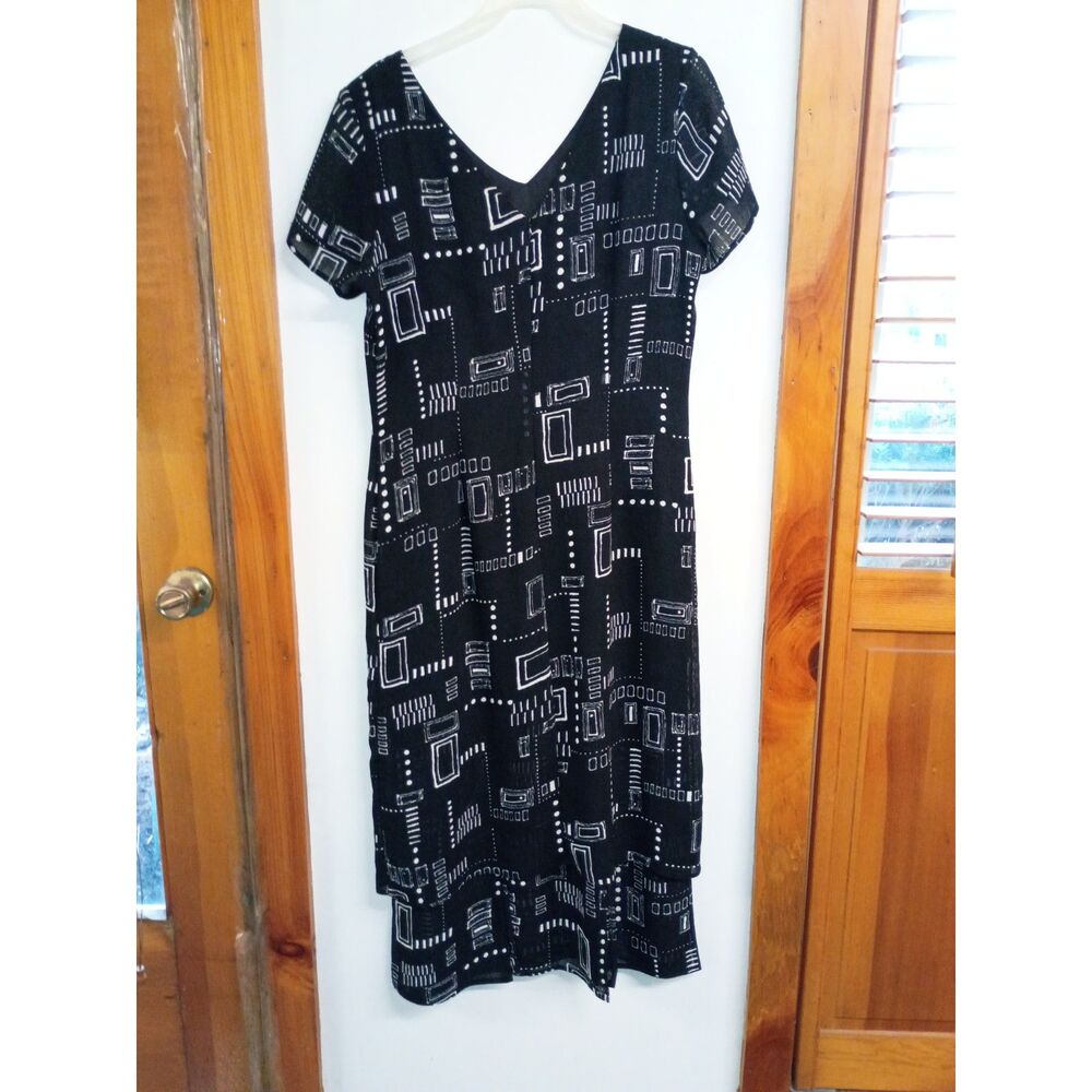 VTG Jolibel Geometric Dress 90s Whimsigoth Cyber Abstract Grid Midi Dress Sz 12